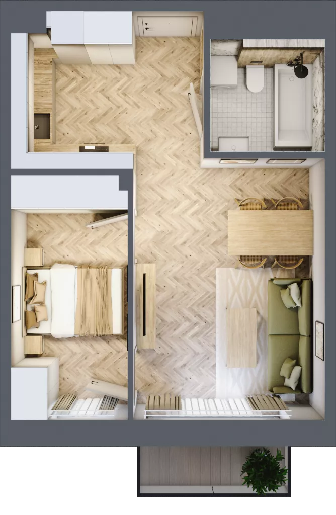 2 pokoje, mieszkanie 42,40 m², piętro 1, oferta nr B2.26, Osiedle Zielony Zakątek - Etap II, Wołomin, ul. Legionów 142A/144