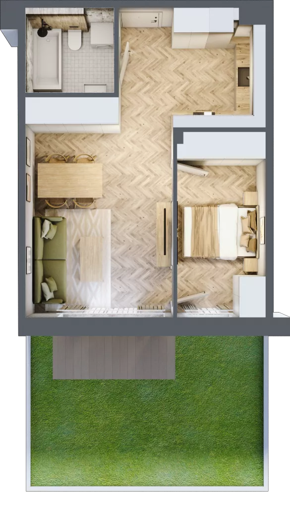 2 pokoje, mieszkanie 44,20 m², parter, oferta nr B2.09, Osiedle Zielony Zakątek - Etap II, Wołomin, ul. Legionów 142A/144