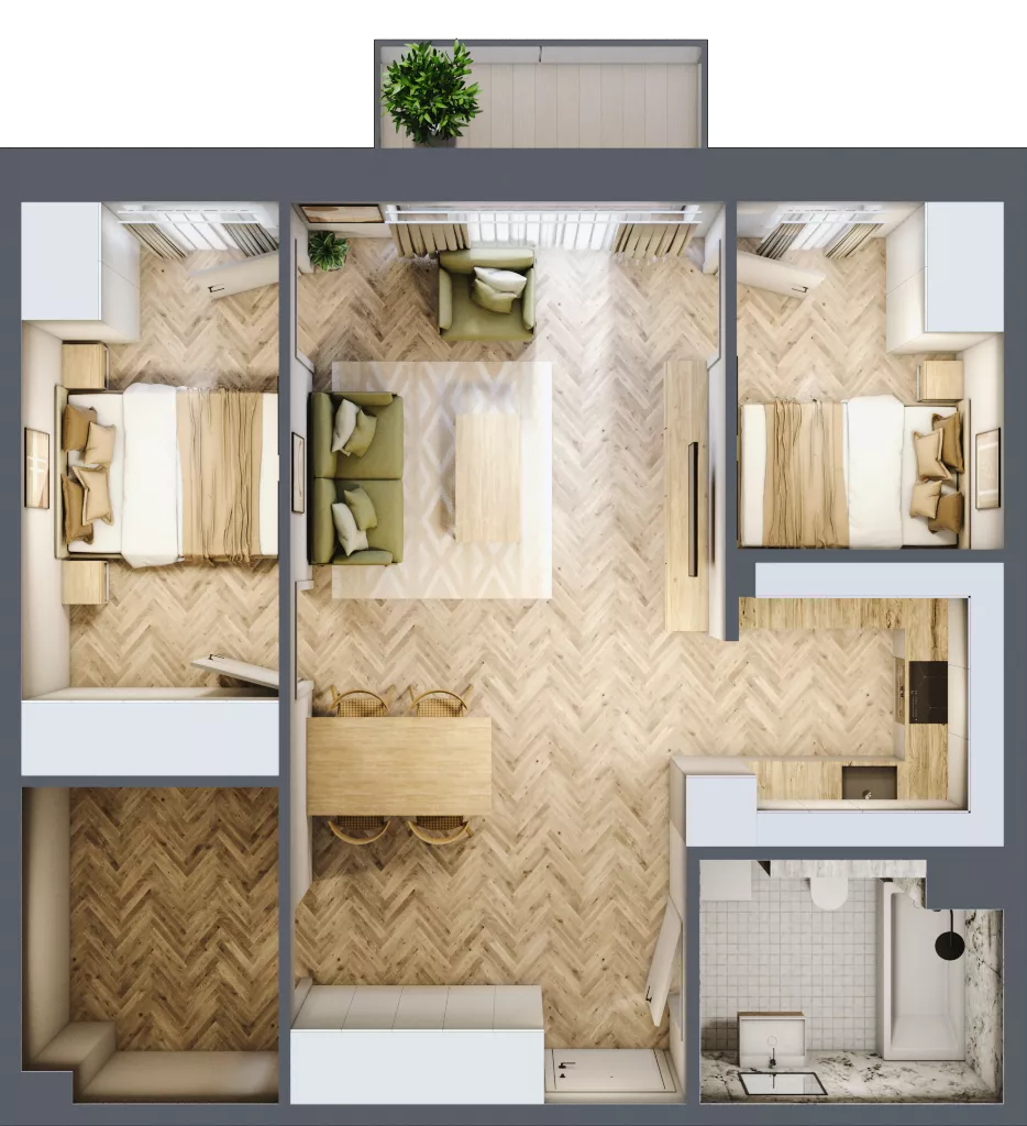 3 pokoje, mieszkanie 61,80 m², piętro 2, oferta nr B2.33, Osiedle Zielony Zakątek - Etap II, Wołomin, ul. Legionów 142A/144