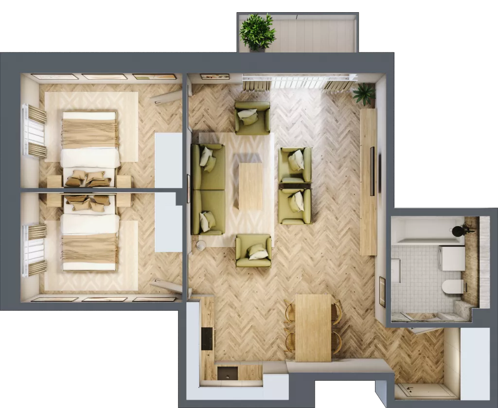 3 pokoje, mieszkanie 64,40 m², piętro 3, oferta nr B2.62, Osiedle Zielony Zakątek - Etap II, Wołomin, ul. Legionów 142A/144