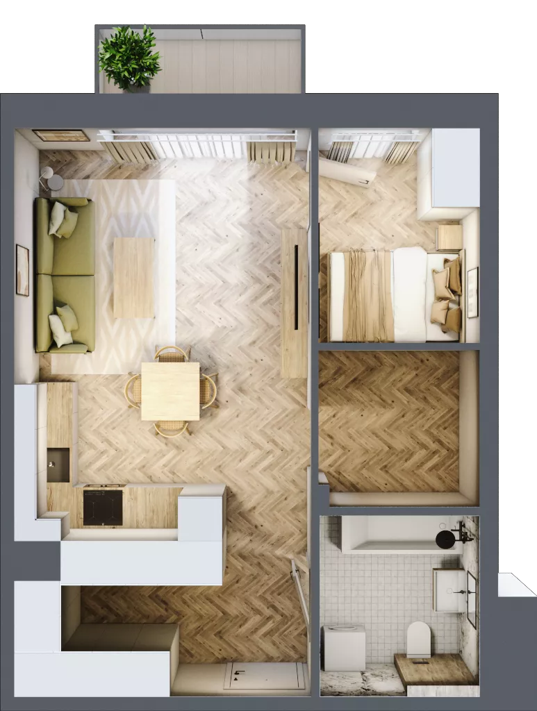 2 pokoje, mieszkanie 46,60 m², parter, oferta nr B2.16, Osiedle Zielony Zakątek - Etap II, Wołomin, ul. Legionów 142A/144