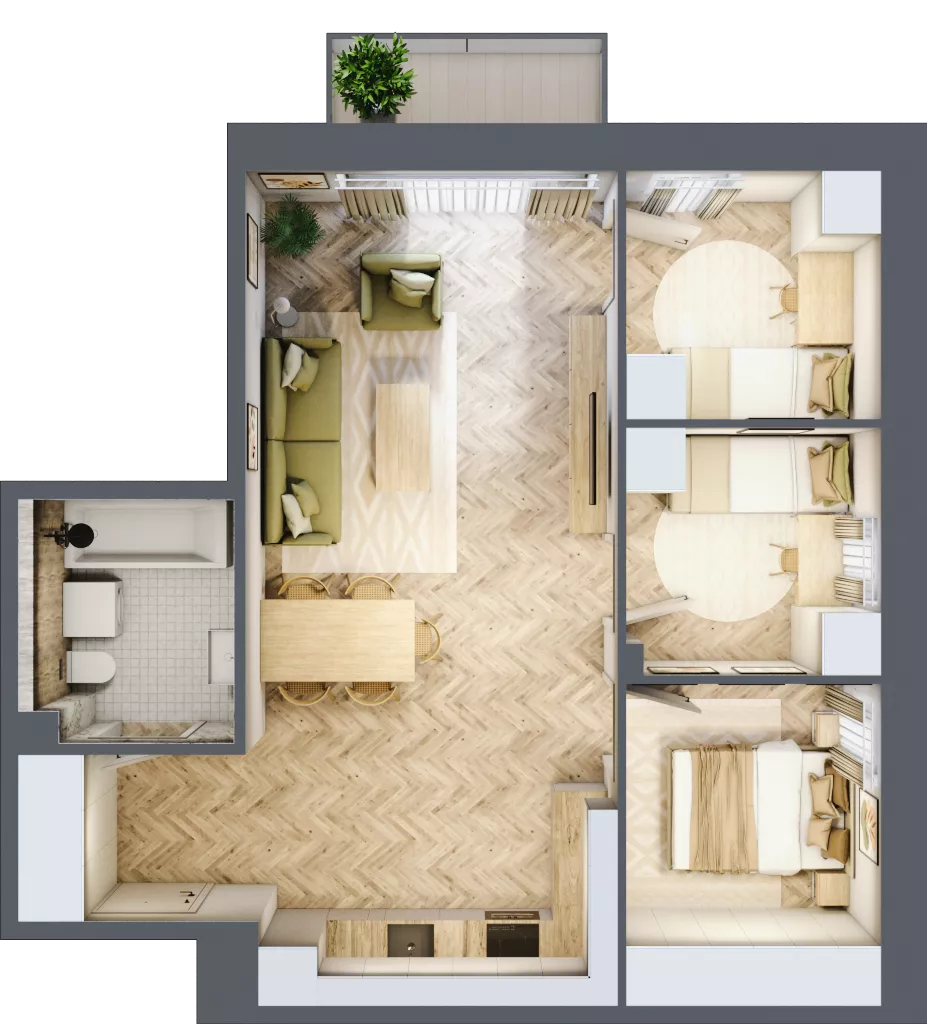 4 pokoje, mieszkanie 63,40 m², piętro 1, oferta nr B3.16, Osiedle Zielony Zakątek - Etap II, Wołomin, ul. Legionów 142A/144