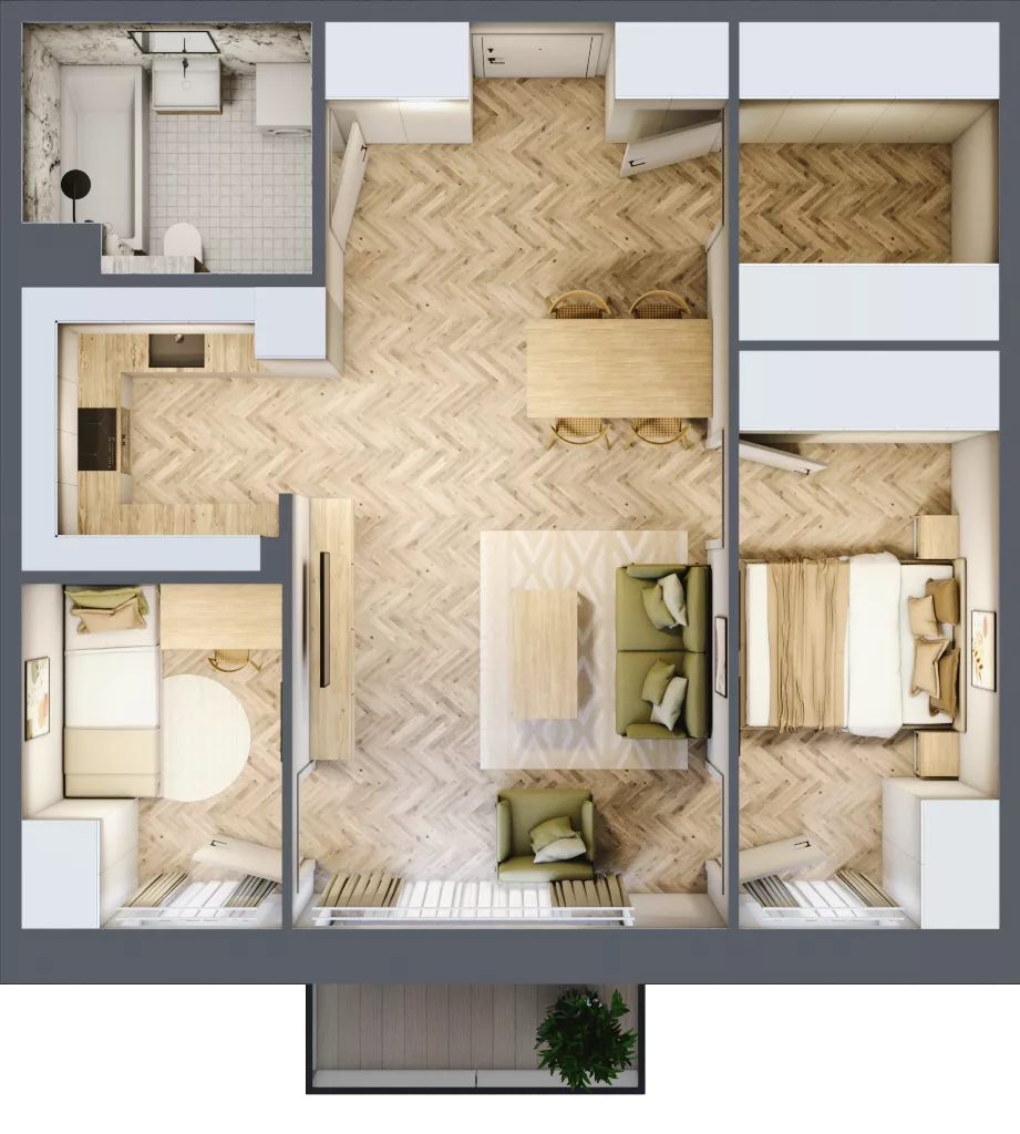 3 pokoje, mieszkanie 61,10 m², piętro 3, oferta nr B3.46, Osiedle Zielony Zakątek - Etap II, Wołomin, ul. Legionów 142A/144
