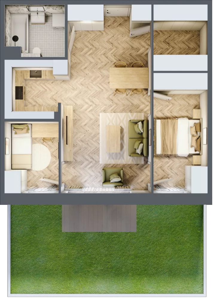 3 pokoje, mieszkanie 61,10 m², parter, oferta nr B3.07, Osiedle Zielony Zakątek - Etap II, Wołomin, ul. Legionów 142A/144