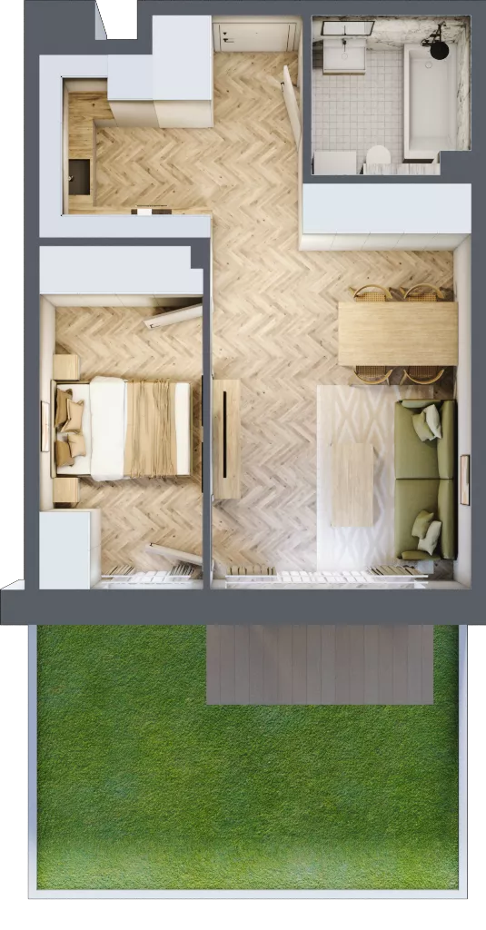 2 pokoje, mieszkanie 42,20 m², parter, oferta nr B3.06, Osiedle Zielony Zakątek - Etap II, Wołomin, ul. Legionów 142A/144