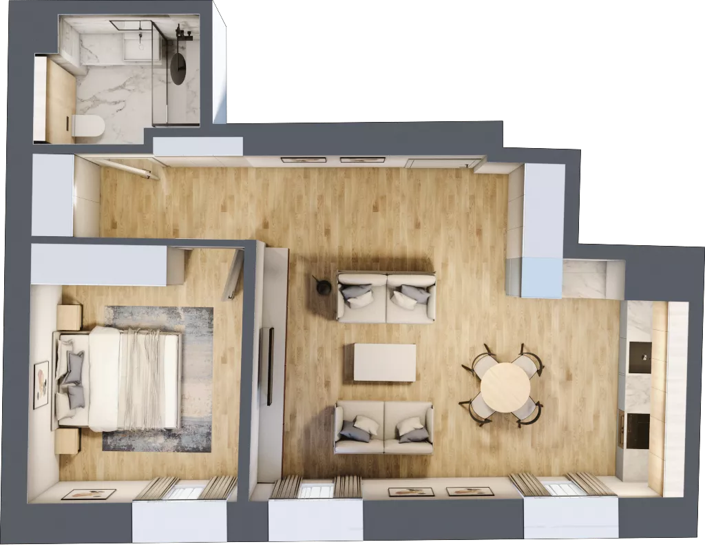 2 pokoje, apartament 50,11 m², piętro 1, oferta nr 5B1, SoHo Residence II, Kraków, Grzegórzki, ul. Prochowa 8