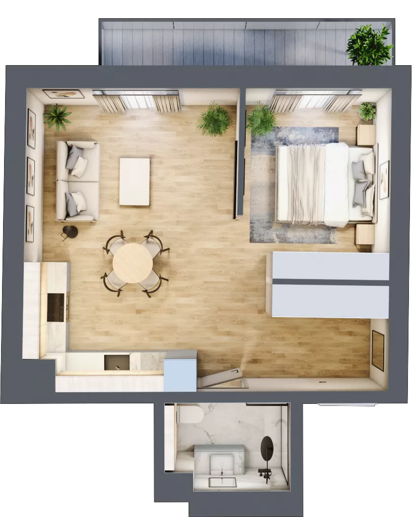 1 pokój, apartament 40,86 m², piętro 2, oferta nr 9B1, SoHo Residence II, Kraków, Grzegórzki, ul. Prochowa 8