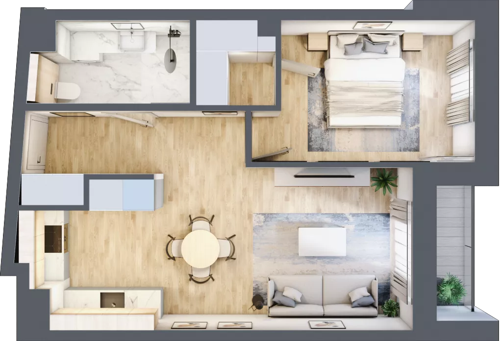 2 pokoje, apartament 45,46 m², piętro 1, oferta nr 12B2, SoHo Residence II, Kraków, Grzegórzki, ul. Prochowa 8