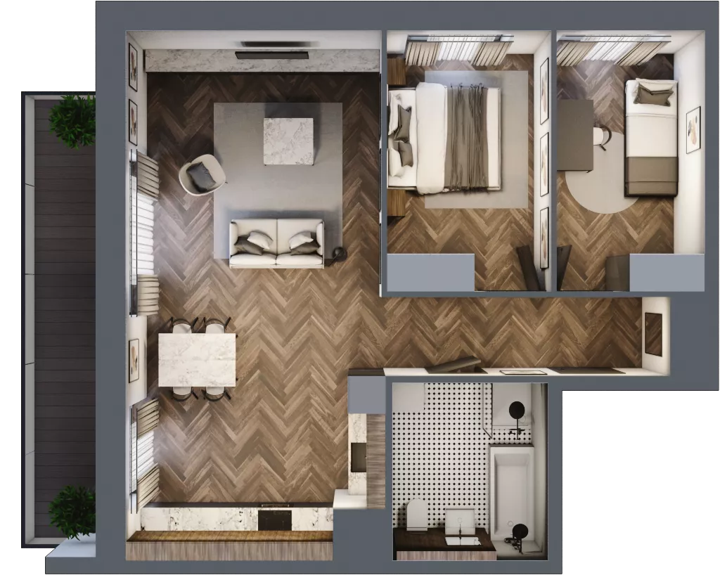 3 pokoje, apartament 67,87 m², piętro 1, oferta nr E.1.9, Inspire, Katowice, Osiedle Paderewskiego-Muchowiec, Dolina Trzech Stawów, ul. gen. Sikorskiego 41