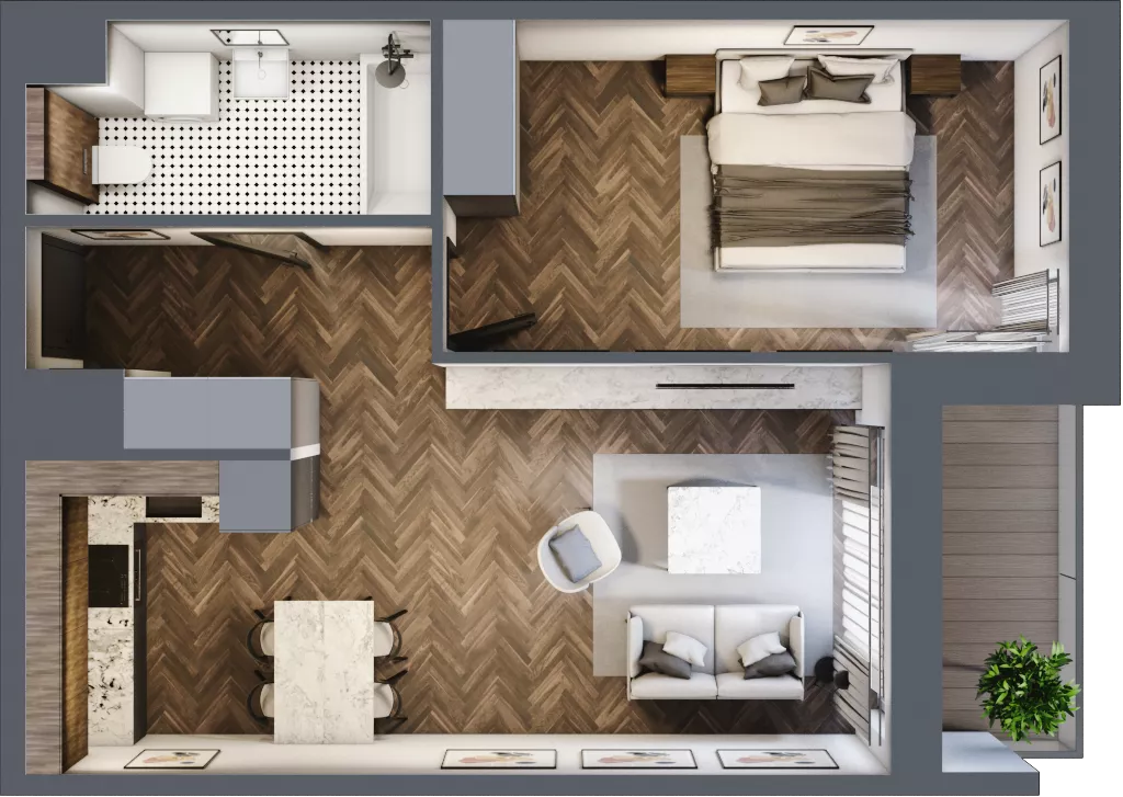 2 pokoje, mieszkanie 48,26 m², piętro 5, oferta nr E.5.5, Inspire, Katowice, Osiedle Paderewskiego-Muchowiec, Dolina Trzech Stawów, ul. gen. Sikorskiego 41