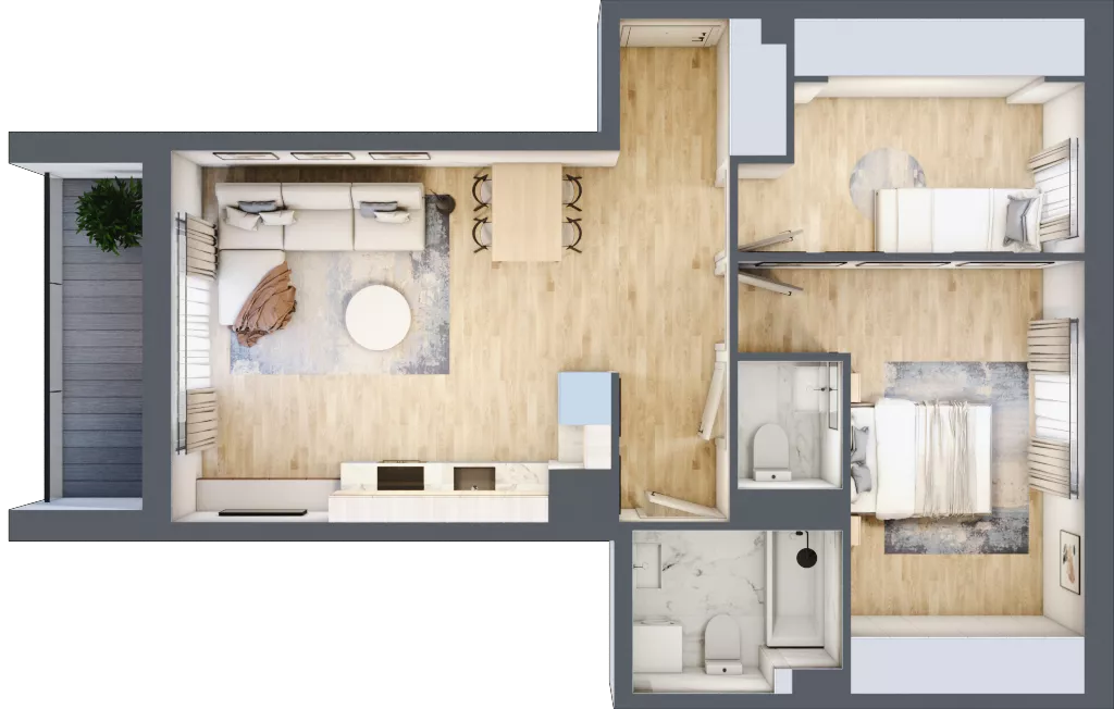 3 pokoje, mieszkanie 60,27 m², piętro 5, oferta nr 68c/63, Wiślane Klimaty, Kraków, Podgórze, Płaszów, ul. Myśliwska