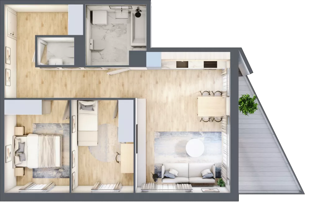 3 pokoje, mieszkanie 59,26 m², piętro 1, oferta nr 68c/6, Wiślane Klimaty, Kraków, Podgórze, Płaszów, ul. Myśliwska