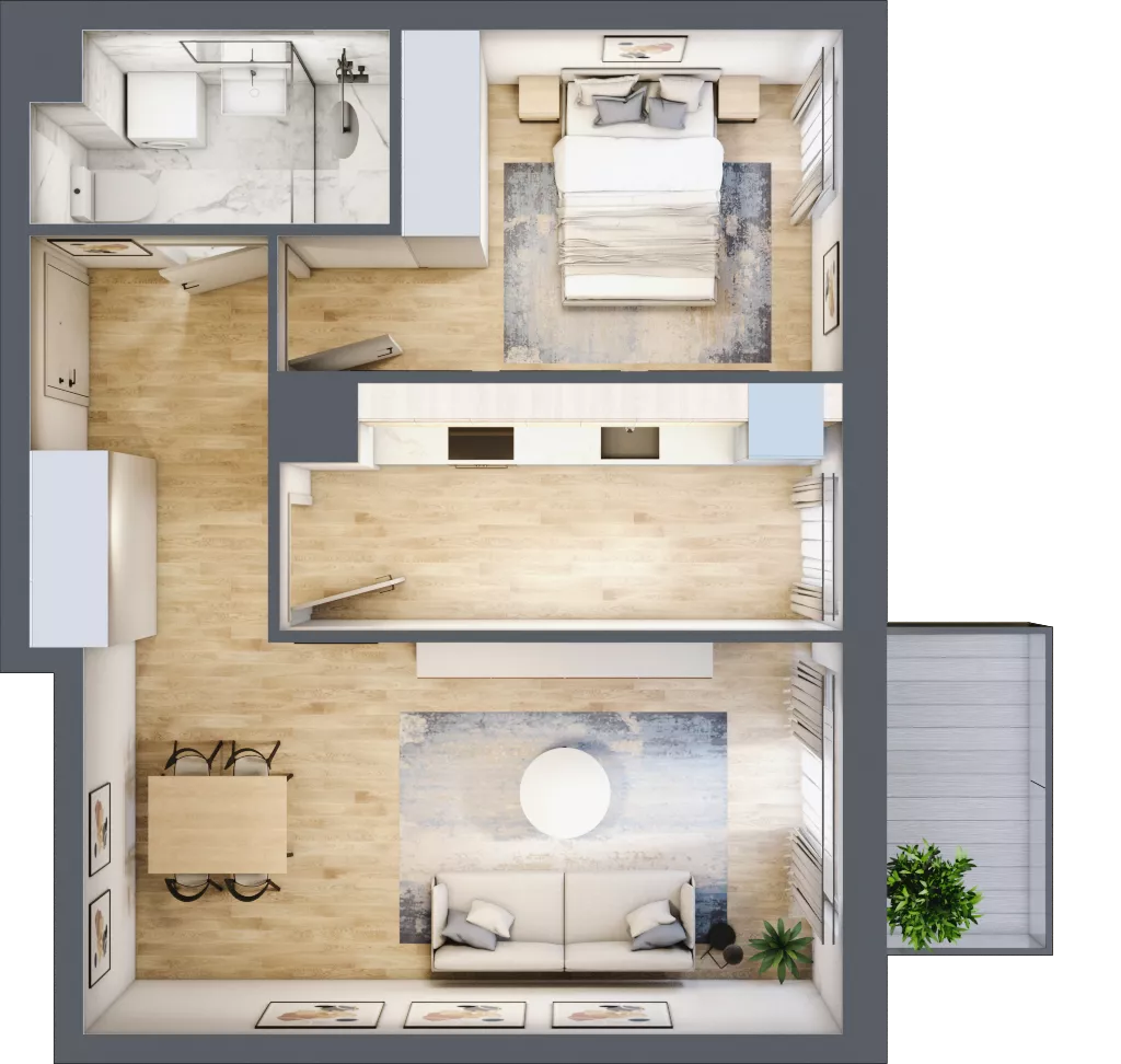 2 pokoje, mieszkanie 44,97 m², piętro 1, oferta nr 68c/41, Wiślane Klimaty, Kraków, Podgórze, Płaszów, ul. Myśliwska