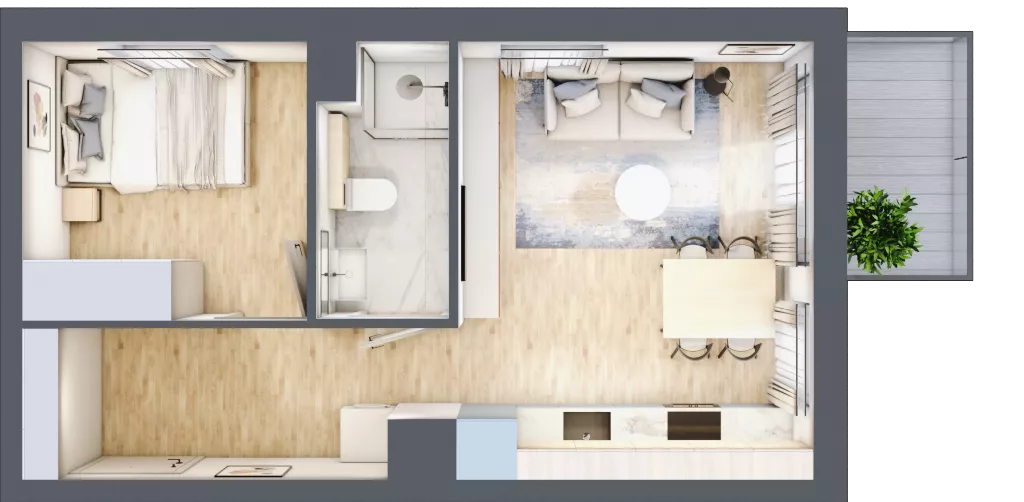 2 pokoje, mieszkanie 34,02 m², piętro 3, oferta nr 68c/53, Wiślane Klimaty, Kraków, Podgórze, Płaszów, ul. Myśliwska
