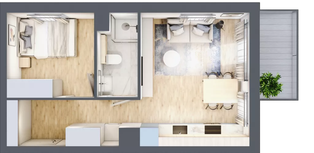 2 pokoje, mieszkanie 34,01 m², piętro 1, oferta nr 68c/39, Wiślane Klimaty, Kraków, Podgórze, Płaszów, ul. Myśliwska