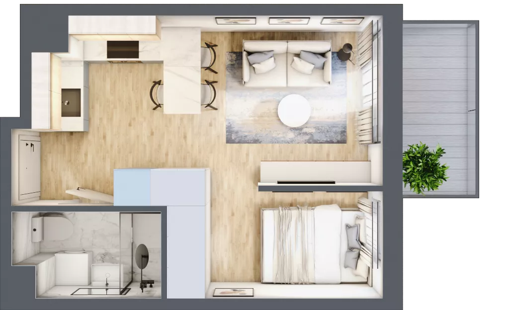1 pokój, mieszkanie 28,14 m², piętro 1, oferta nr 68c/40, Wiślane Klimaty, Kraków, Podgórze, Płaszów, ul. Myśliwska