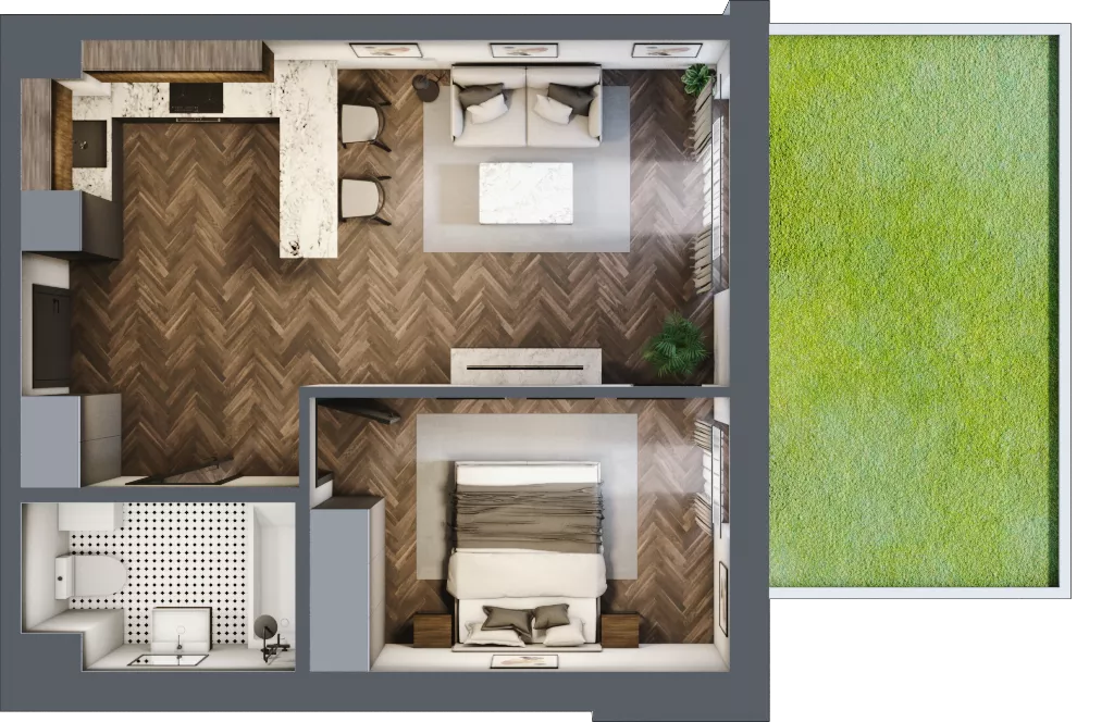 2 pokoje, mieszkanie 42,12 m², parter, oferta nr A1, Augustówka Residence, Warszawa, Mokotów, Augustówka, ul. Kostrzyńska 18