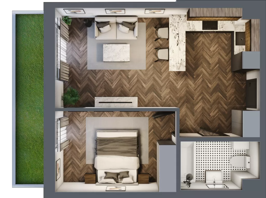 2 pokoje, mieszkanie 42,37 m², parter, oferta nr A3, Augustówka Residence, Warszawa, Mokotów, Augustówka, ul. Kostrzyńska 18