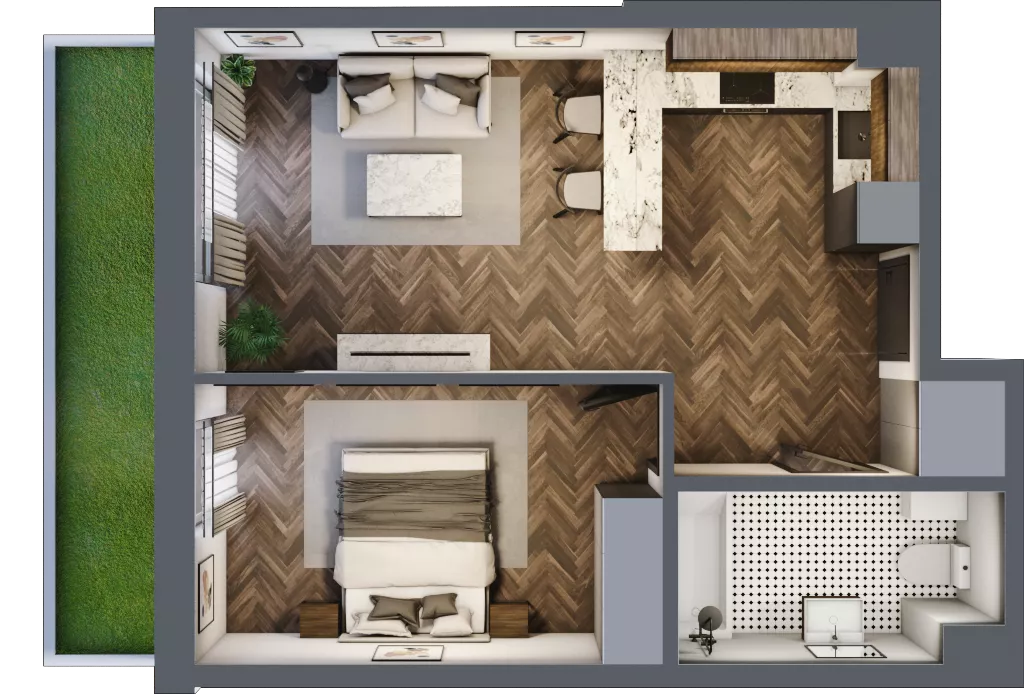2 pokoje, mieszkanie 43,67 m², parter, oferta nr A23, Augustówka Residence, Warszawa, Mokotów, Augustówka, ul. Kostrzyńska 18