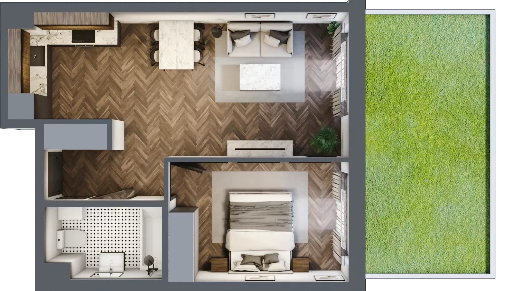 2 pokoje, mieszkanie 43,57 m², parter, oferta nr B6, Augustówka Residence, Warszawa, Mokotów, Augustówka, ul. Kostrzyńska 18