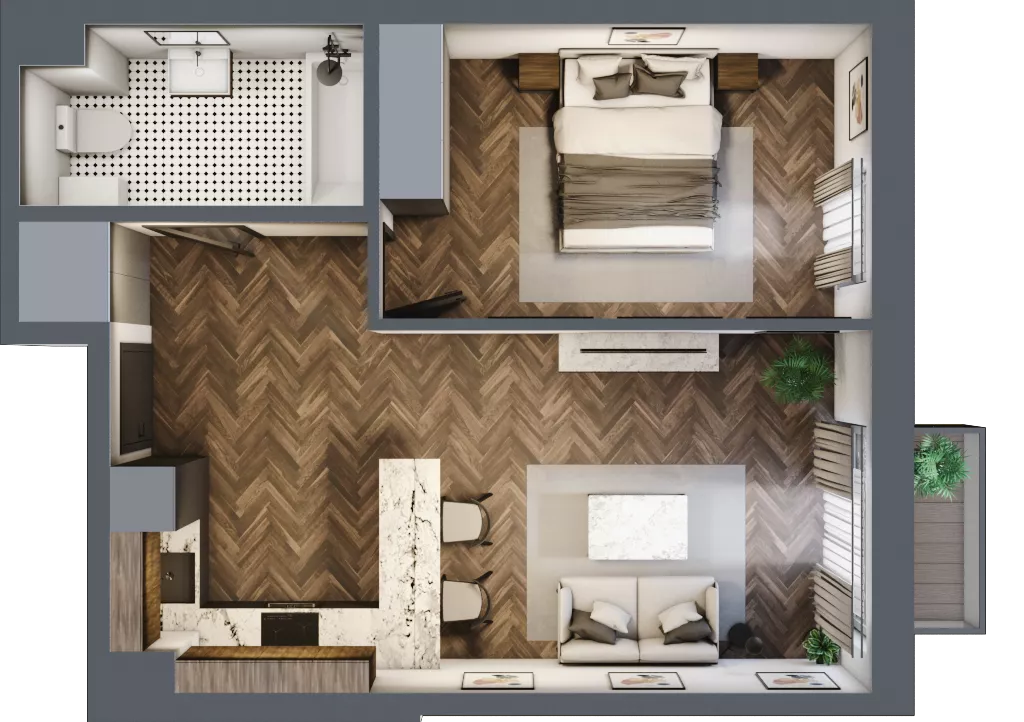 2 pokoje, mieszkanie 43,67 m², piętro 1, oferta nr B14, Augustówka Residence, Warszawa, Mokotów, Augustówka, ul. Kostrzyńska 18