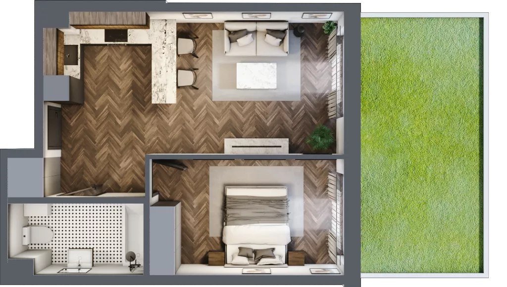 2 pokoje, mieszkanie 43,67 m², parter, oferta nr B24, Augustówka Residence, Warszawa, Mokotów, Augustówka, ul. Kostrzyńska 18