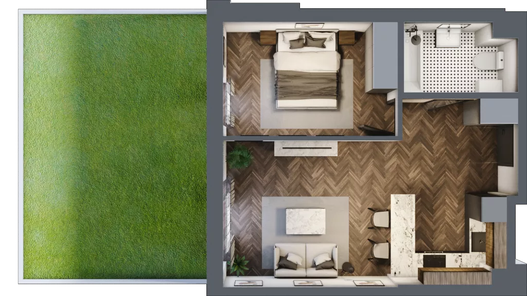 2 pokoje, mieszkanie 41,89 m², parter, oferta nr B26, Augustówka Residence, Warszawa, Mokotów, Augustówka, ul. Kostrzyńska 18