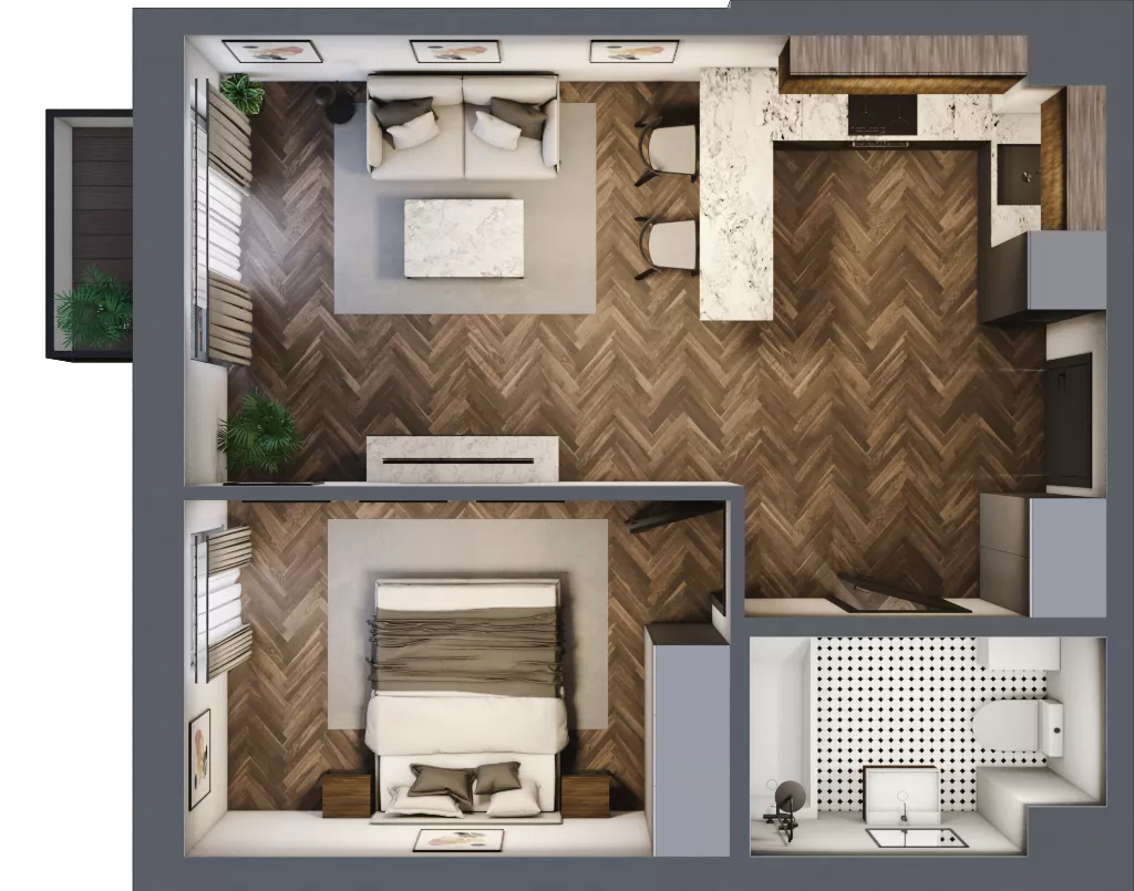 2 pokoje, mieszkanie 42,12 m², piętro 2, oferta nr B45, Augustówka Residence, Warszawa, Mokotów, Augustówka, ul. Kostrzyńska 18