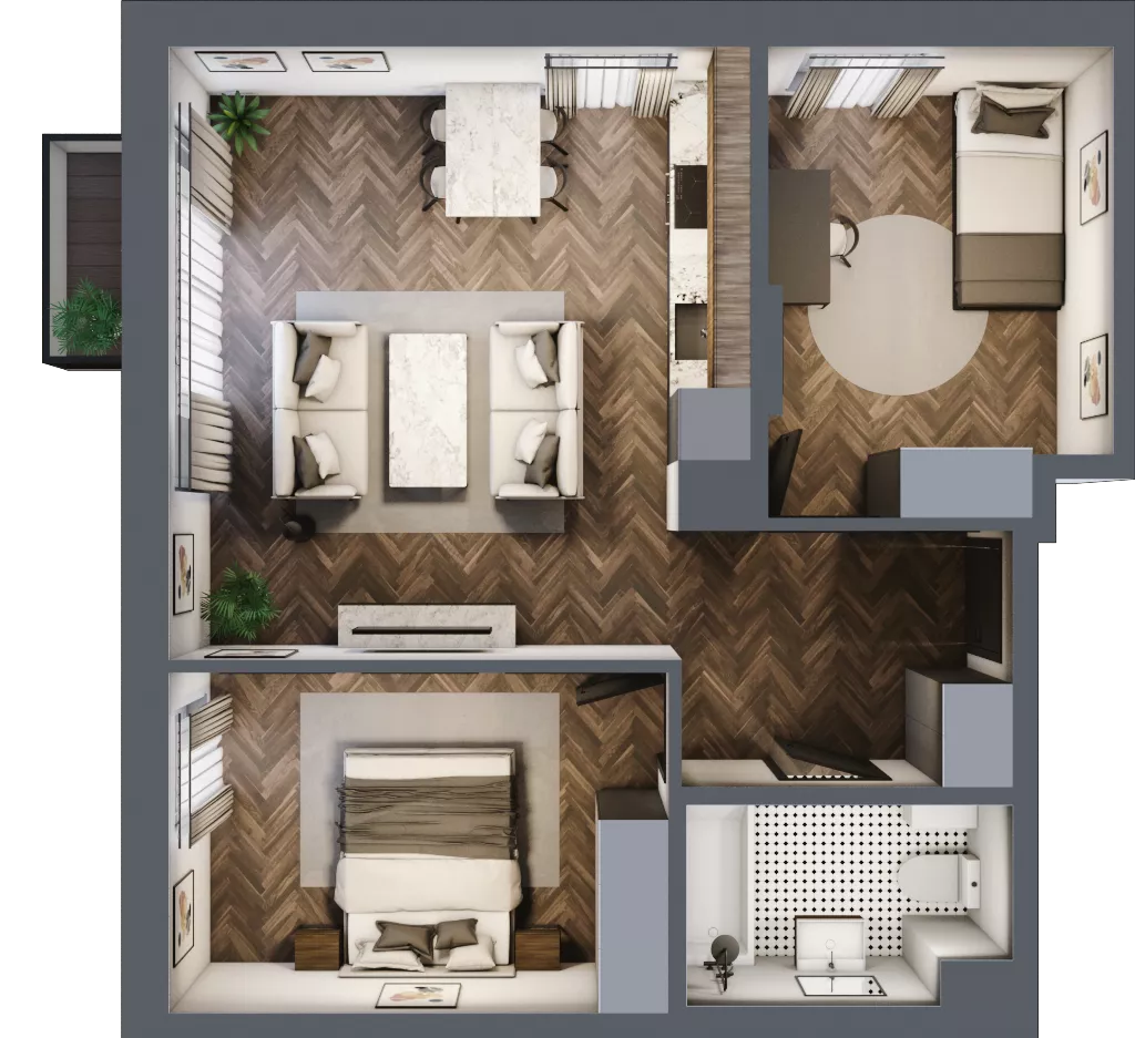 3 pokoje, mieszkanie 56,27 m², piętro 2, oferta nr B46, Augustówka Residence, Warszawa, Mokotów, Augustówka, ul. Kostrzyńska 18