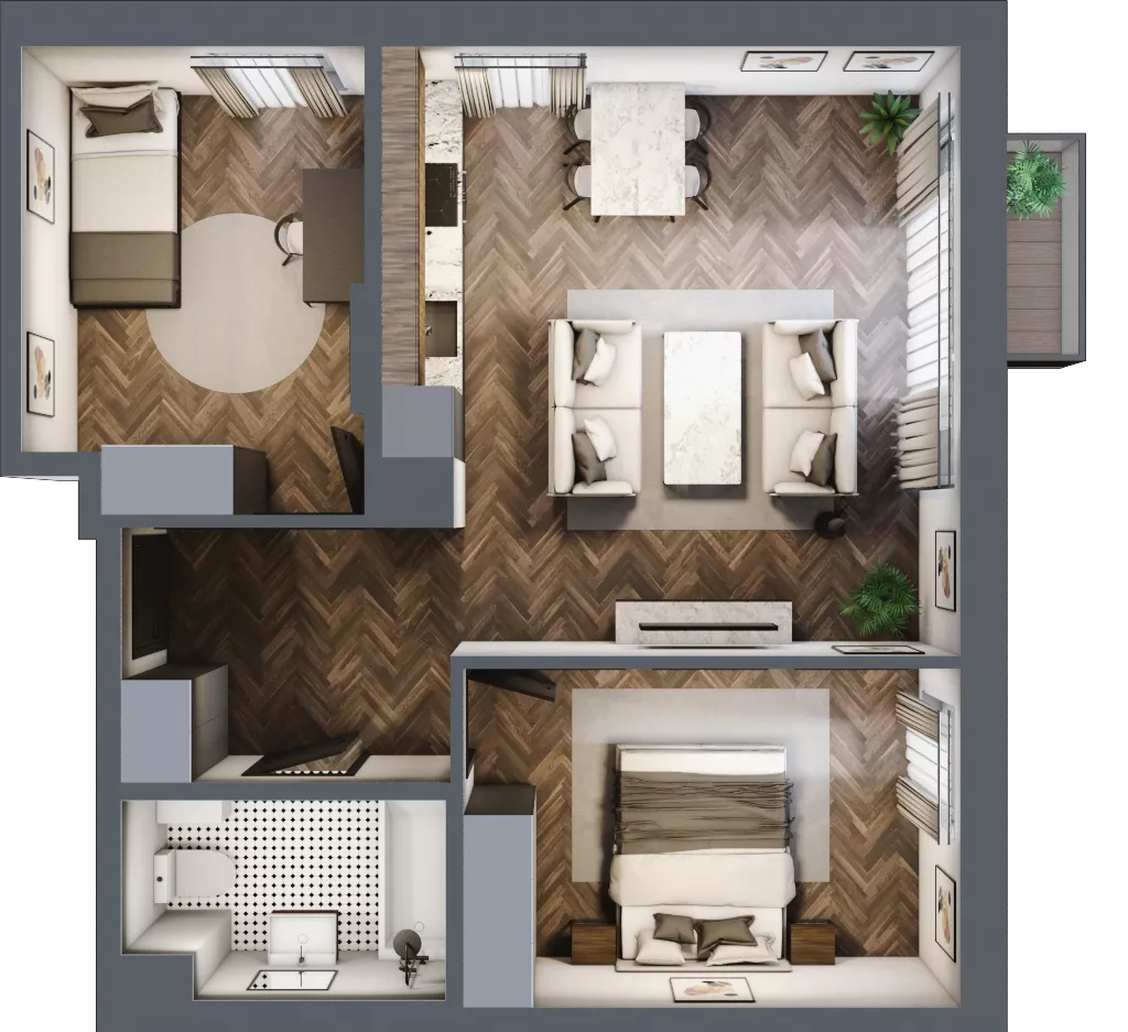 3 pokoje, mieszkanie 56,27 m², piętro 2, oferta nr B47, Augustówka Residence, Warszawa, Mokotów, Augustówka, ul. Kostrzyńska 18