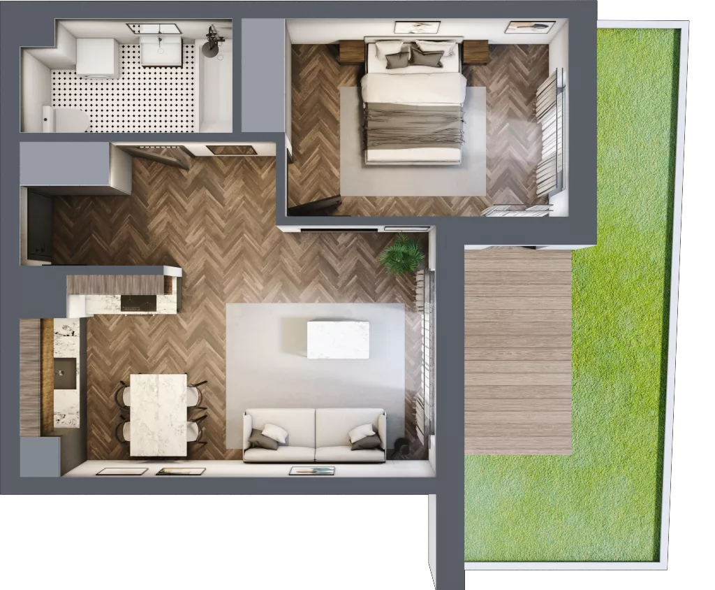 2 pokoje, mieszkanie 46,06 m², parter, oferta nr E.0.04, Wzgórze Poetów 2, Gliwice, Wójtowa Wieś, ul. T. Mazowieckiego