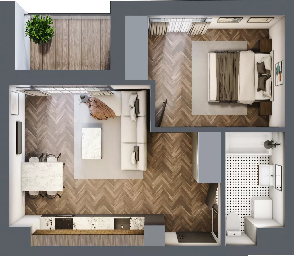 2 pokoje, mieszkanie 43,50 m², piętro 2, oferta nr E.2.01, Wzgórze Poetów 2, Gliwice, Wójtowa Wieś, ul. T. Mazowieckiego