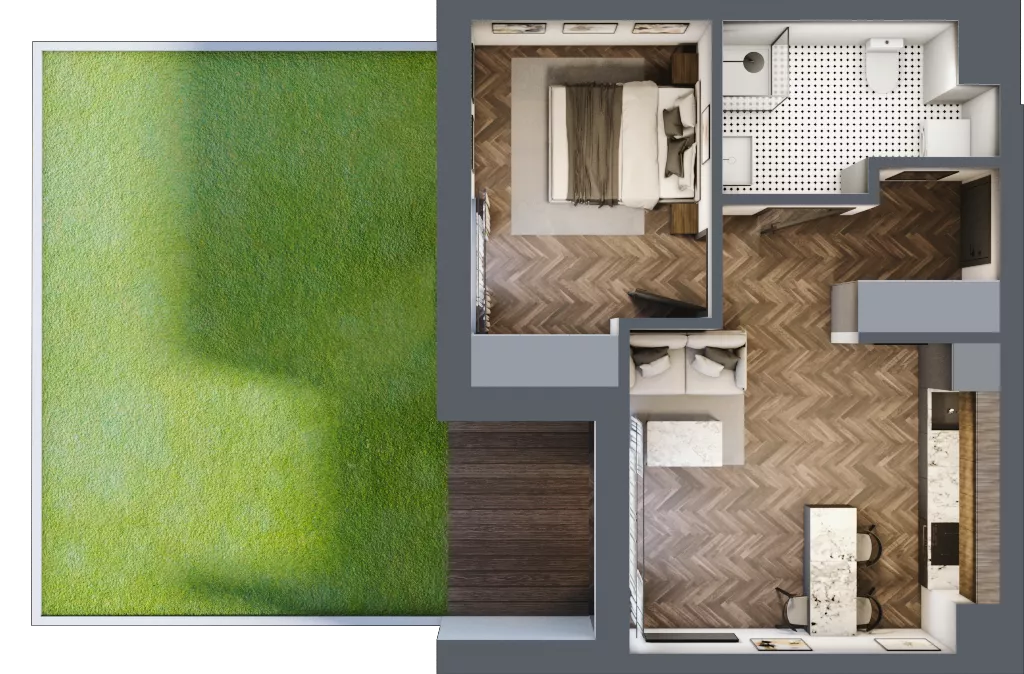 2 pokoje, mieszkanie 43,18 m², parter, oferta nr E.0.01, Wzgórze Poetów 2, Gliwice, Wójtowa Wieś, ul. T. Mazowieckiego