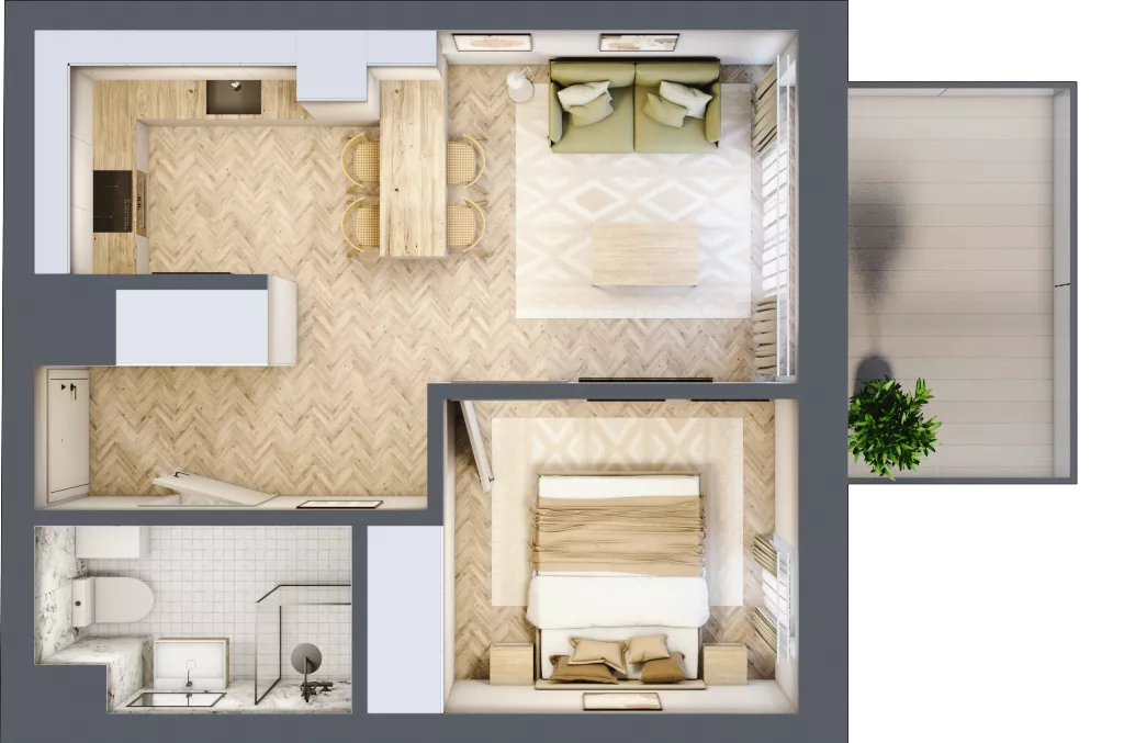 2 pokoje, mieszkanie 36,21 m², piętro 4, oferta nr D.4.6, Panorama Bańgów Etap II, Siemianowice Śląskie, Bańgów, ul. Bańgowska 32