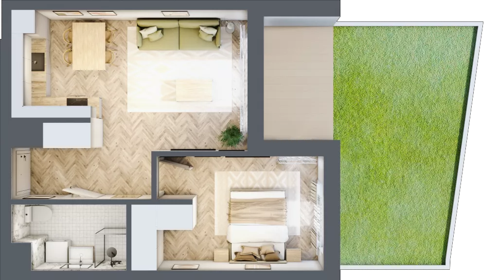 2 pokoje, mieszkanie 44,44 m², parter, oferta nr D.0.3, Panorama Bańgów Etap II, Siemianowice Śląskie, Bańgów, ul. Bańgowska 32