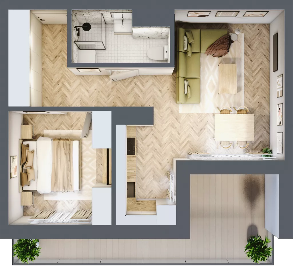 2 pokoje, mieszkanie 46,26 m², piętro 2, oferta nr D.2.1, Panorama Bańgów Etap II, Siemianowice Śląskie, Bańgów, ul. Bańgowska 32