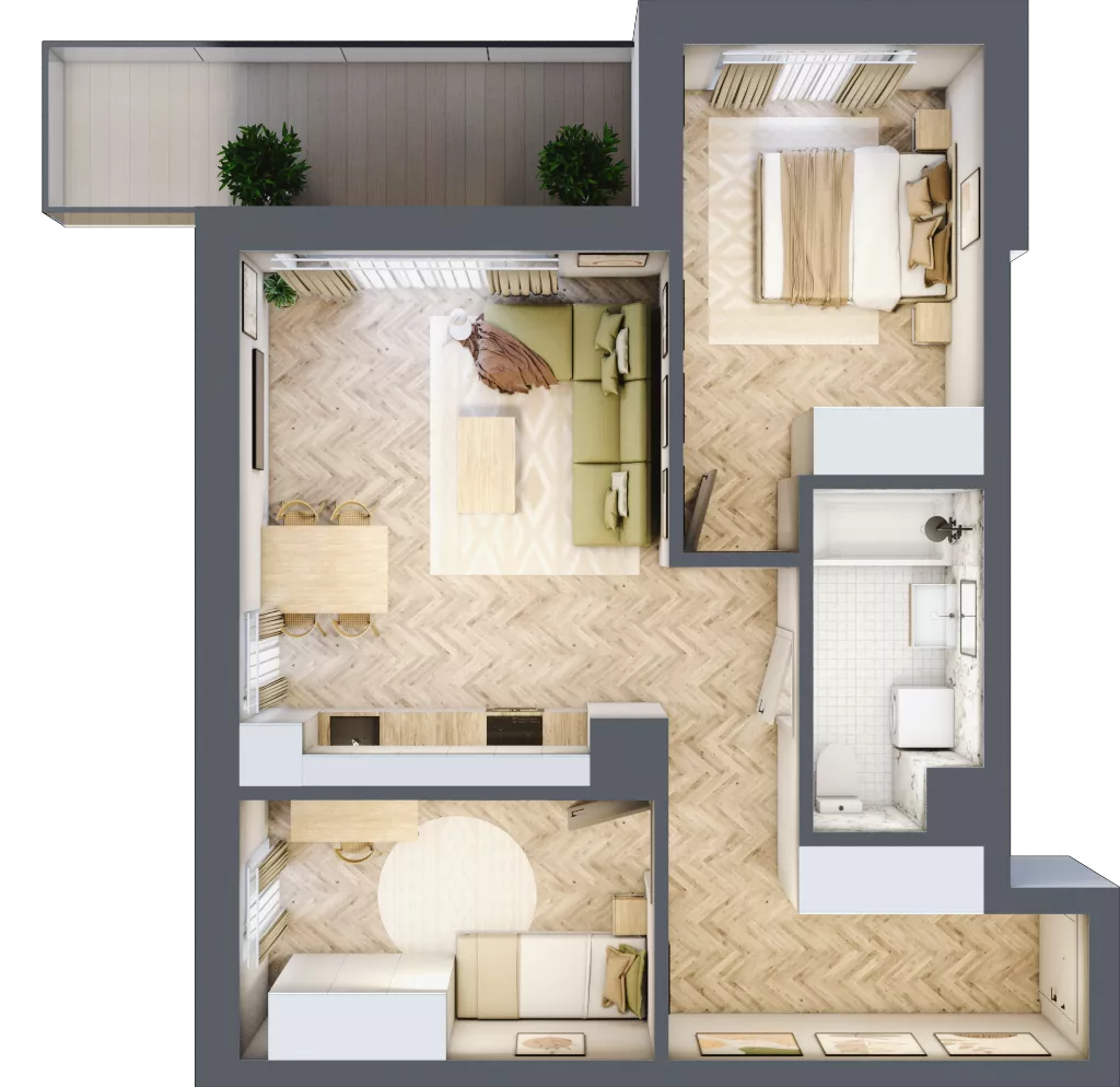 3 pokoje, mieszkanie 59,29 m², piętro 4, oferta nr D.4.3, Panorama Bańgów Etap II, Siemianowice Śląskie, Bańgów, ul. Bańgowska 32