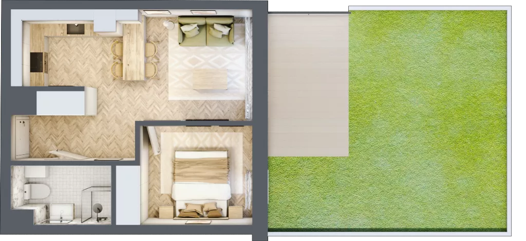 2 pokoje, mieszkanie 36,21 m², parter, oferta nr D.0.5, Panorama Bańgów Etap II, Siemianowice Śląskie, Bańgów, ul. Bańgowska 32