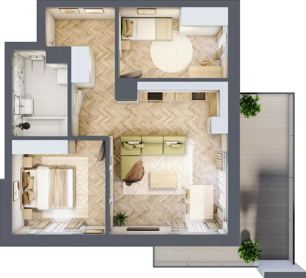 3 pokoje, mieszkanie 57,91 m², piętro 3, oferta nr D.3.7, Panorama Bańgów Etap II, Siemianowice Śląskie, Bańgów, ul. Bańgowska 32