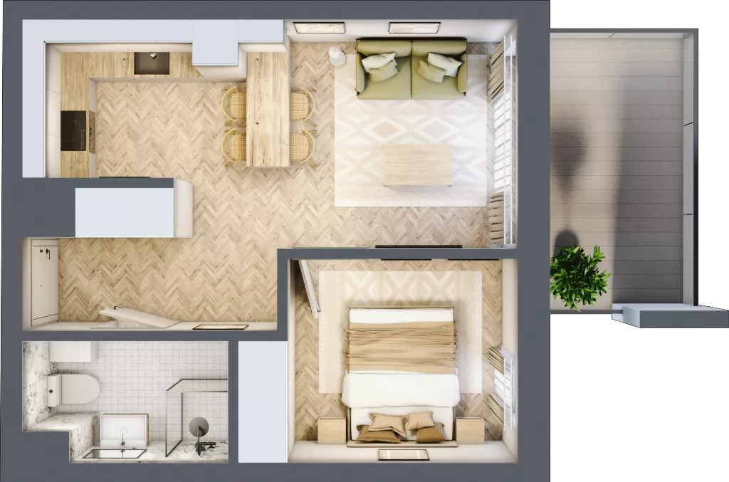 2 pokoje, mieszkanie 36,21 m², piętro 3, oferta nr E.3.6, Panorama Bańgów Etap II, Siemianowice Śląskie, Bańgów, ul. Bańgowska 32