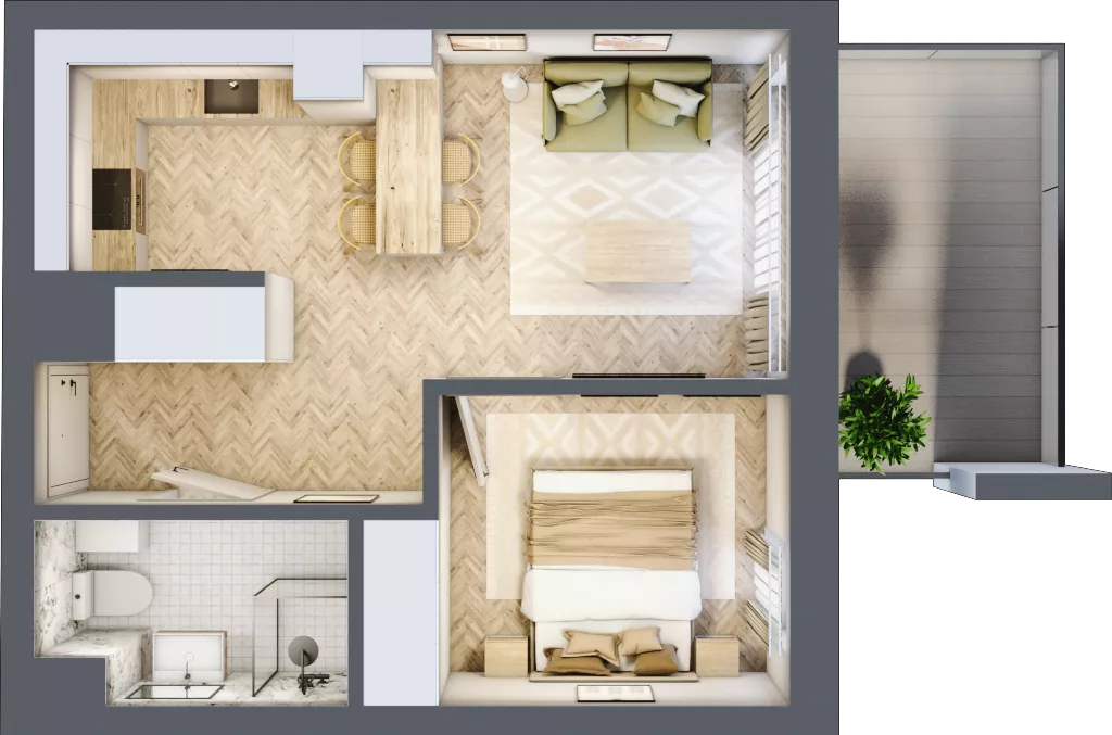2 pokoje, mieszkanie 36,21 m², piętro 1, oferta nr E.1.6, Panorama Bańgów Etap II, Siemianowice Śląskie, Bańgów, ul. Bańgowska 32