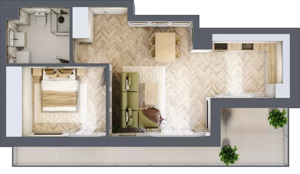 2 pokoje, mieszkanie 51,10 m², piętro 5, oferta nr E.5.5, Panorama Bańgów Etap II, Siemianowice Śląskie, Bańgów, ul. Bańgowska 32