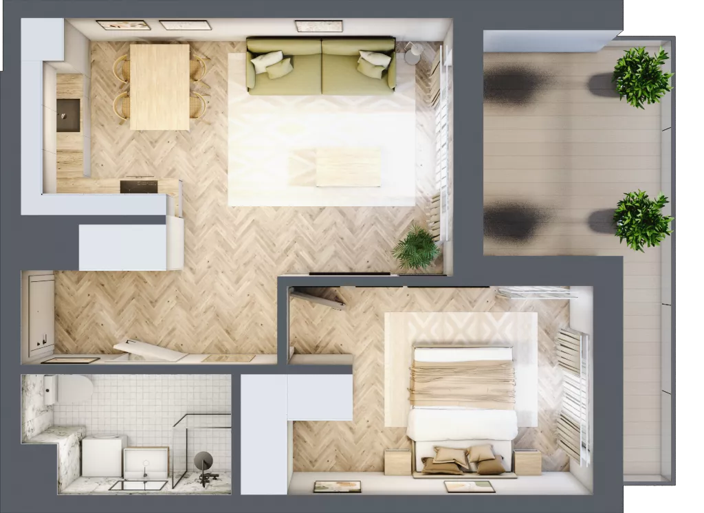 2 pokoje, mieszkanie 44,44 m², piętro 4, oferta nr E.4.4, Panorama Bańgów Etap II, Siemianowice Śląskie, Bańgów, ul. Bańgowska 32