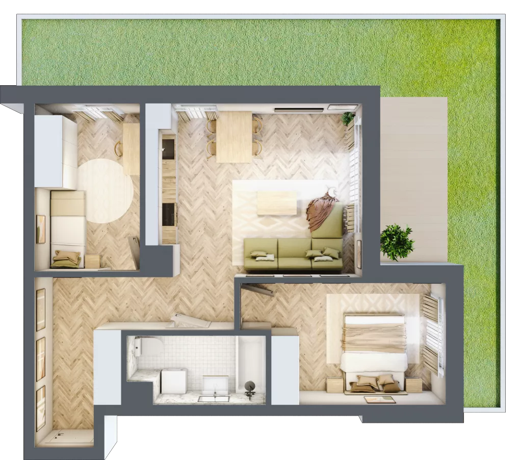 3 pokoje, mieszkanie 59,29 m², parter, oferta nr E.0.2, Panorama Bańgów Etap II, Siemianowice Śląskie, Bańgów, ul. Bańgowska 32