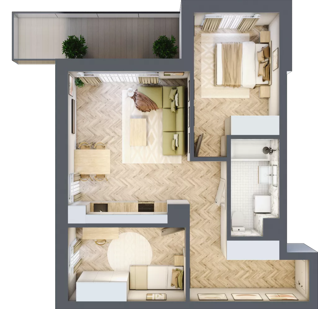 3 pokoje, mieszkanie 59,29 m², piętro 4, oferta nr E.4.3, Panorama Bańgów Etap II, Siemianowice Śląskie, Bańgów, ul. Bańgowska 32