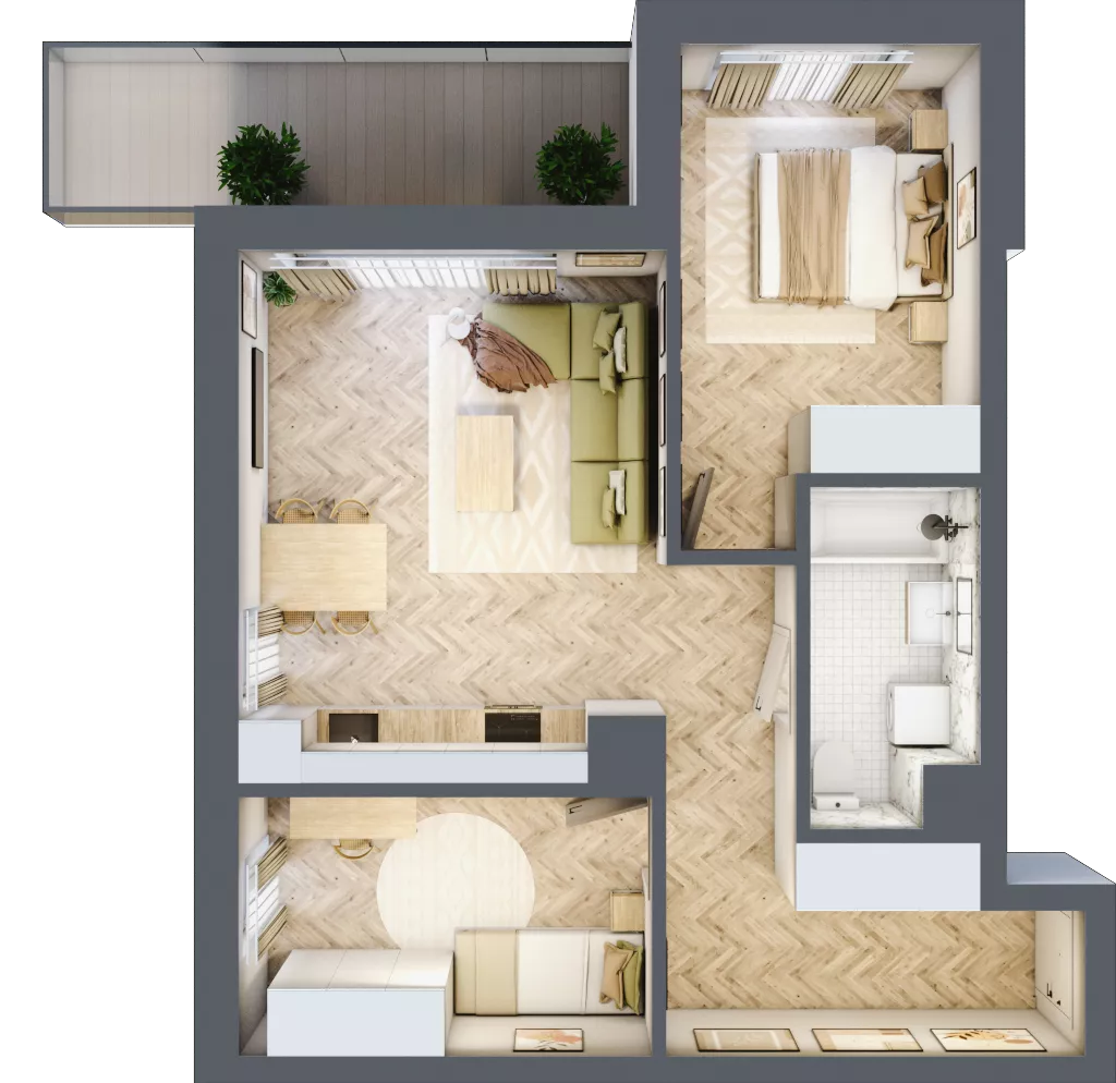 3 pokoje, mieszkanie 59,29 m², piętro 2, oferta nr E.2.3, Panorama Bańgów Etap II, Siemianowice Śląskie, Bańgów, ul. Bańgowska 32