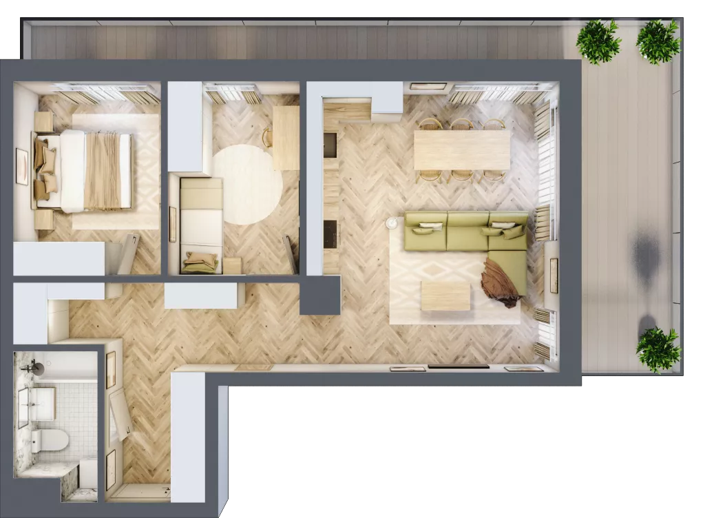 3 pokoje, mieszkanie 64,41 m², piętro 1, oferta nr E.1.5, Panorama Bańgów Etap II, Siemianowice Śląskie, Bańgów, ul. Bańgowska 32