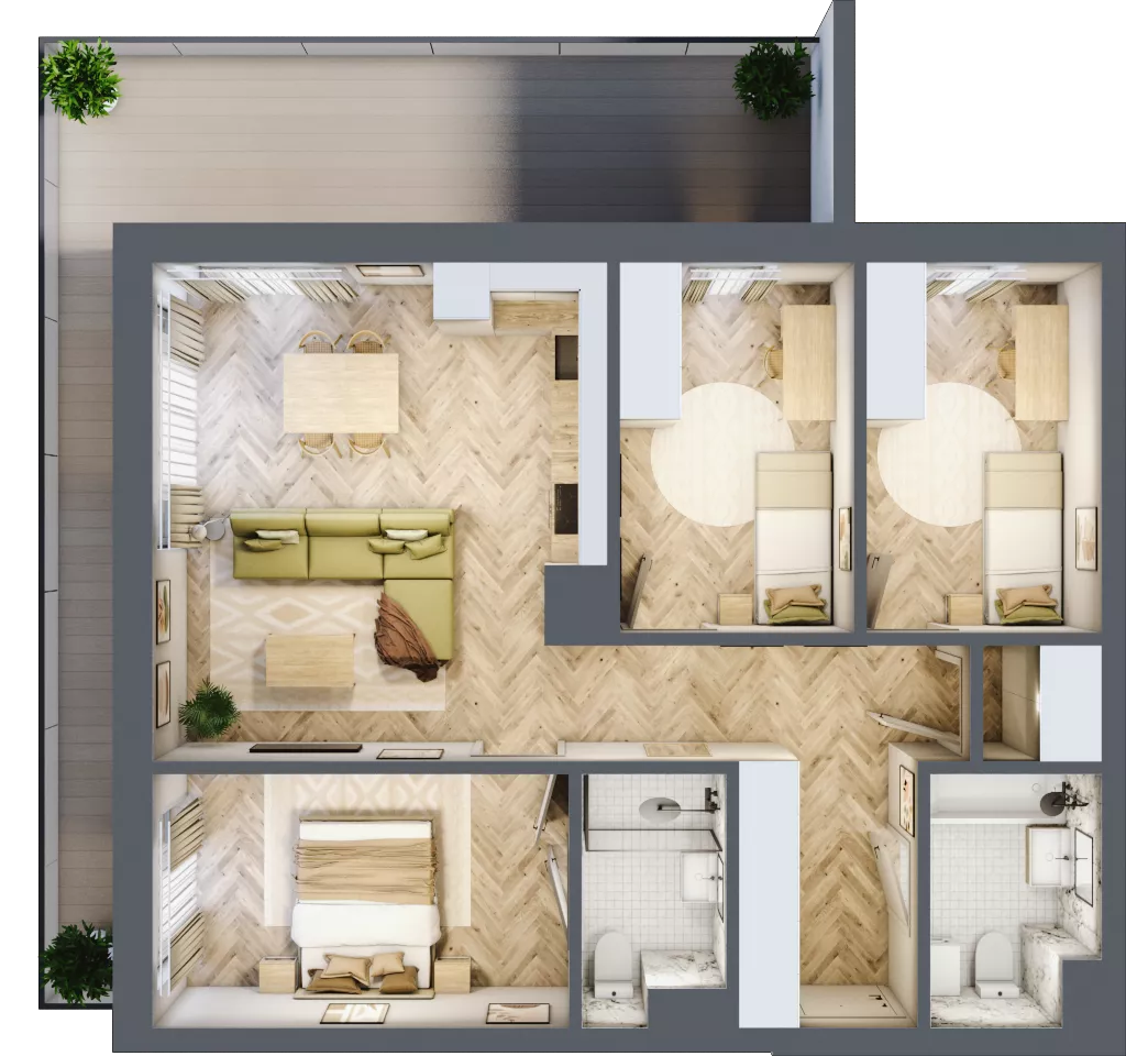 4 pokoje, mieszkanie 76,86 m², piętro 1, oferta nr E.1.2, Panorama Bańgów Etap II, Siemianowice Śląskie, Bańgów, ul. Bańgowska 32