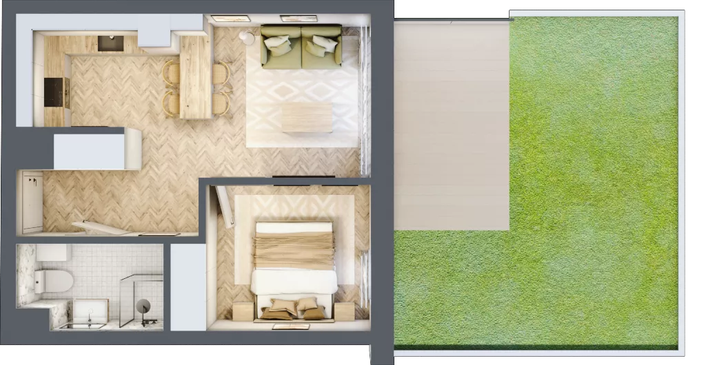 2 pokoje, mieszkanie 36,21 m², parter, oferta nr E.0.5, Panorama Bańgów Etap II, Siemianowice Śląskie, Bańgów, ul. Bańgowska 32