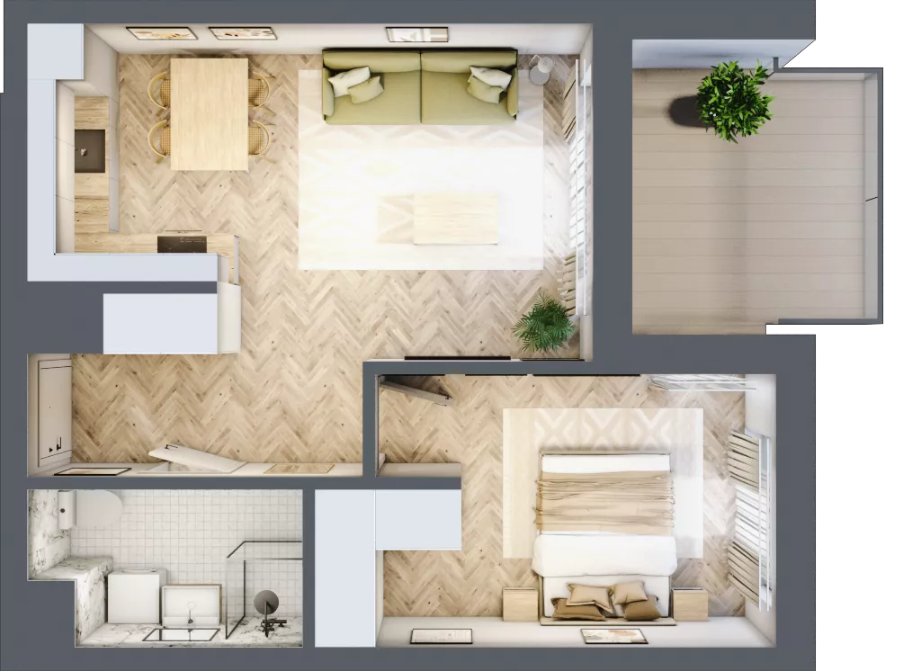2 pokoje, mieszkanie 44,44 m², parter, oferta nr F.0.3, Panorama Bańgów Etap II, Siemianowice Śląskie, Bańgów, ul. Bańgowska 32